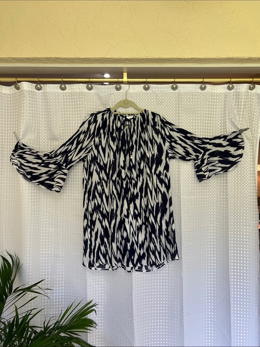 Summer Sale! Chic Anne Cole Dark Blue&White Gauzy Bell-Sleeve Cover-Up